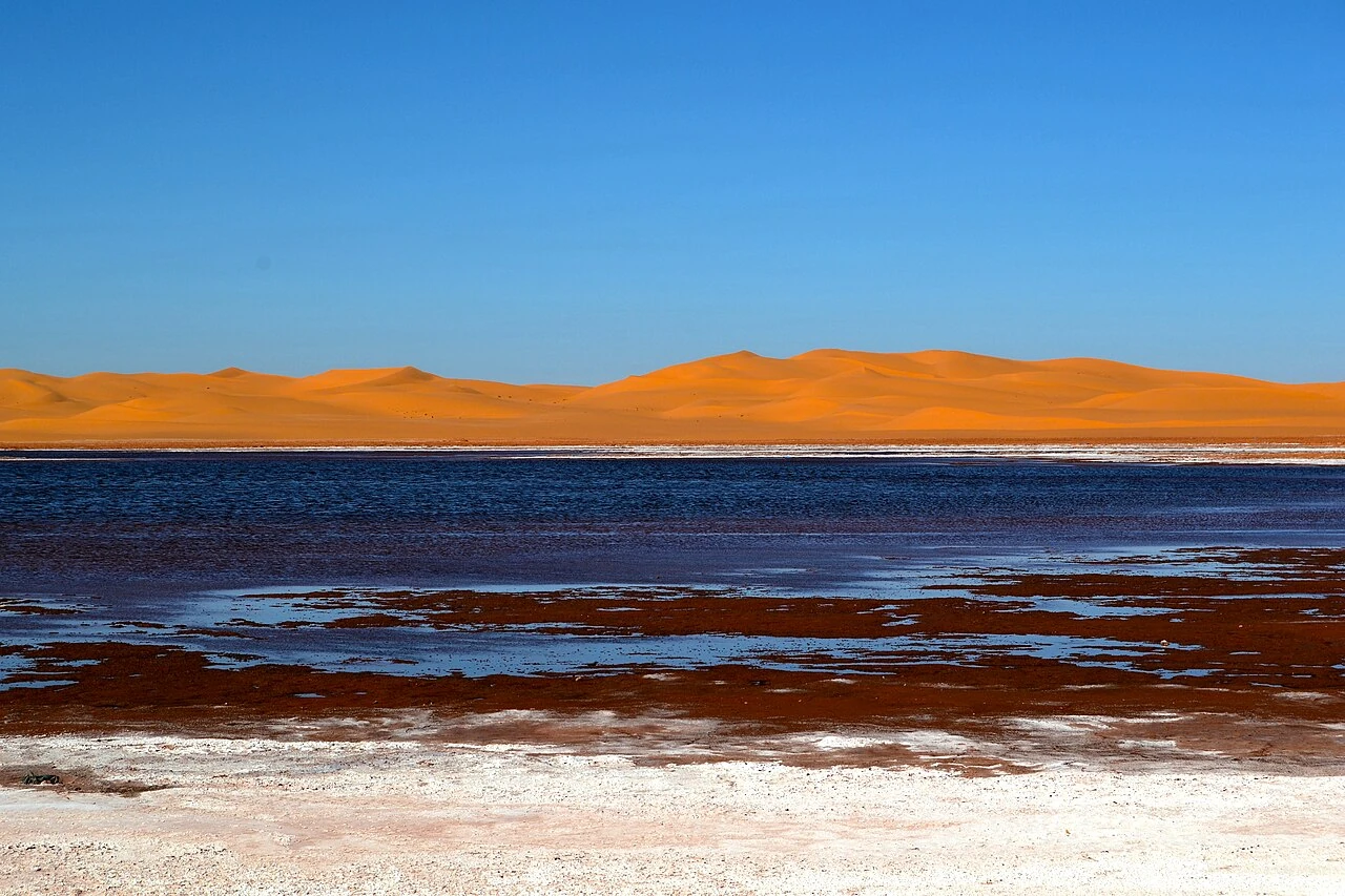 Sel, eau et dunes de la sebkha de Timimoun.