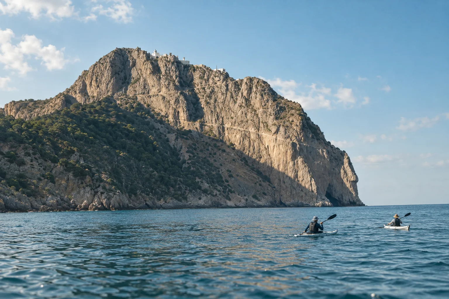 Kayakistes devant le Cap Carbon à Béjaïa.