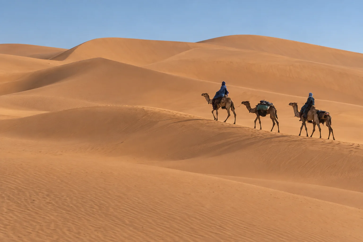 Scène de méharée dans les dunes de l'Erg Admer.
