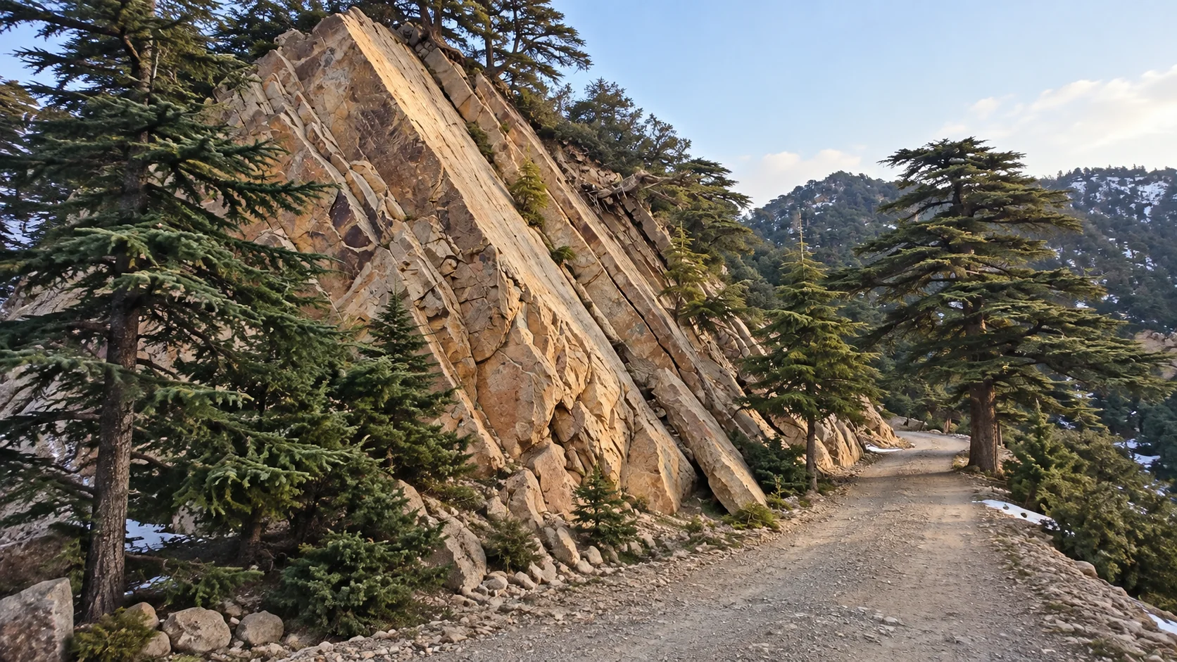 Sentier rocheux et cèdres dans le parc de Théniet El Had.