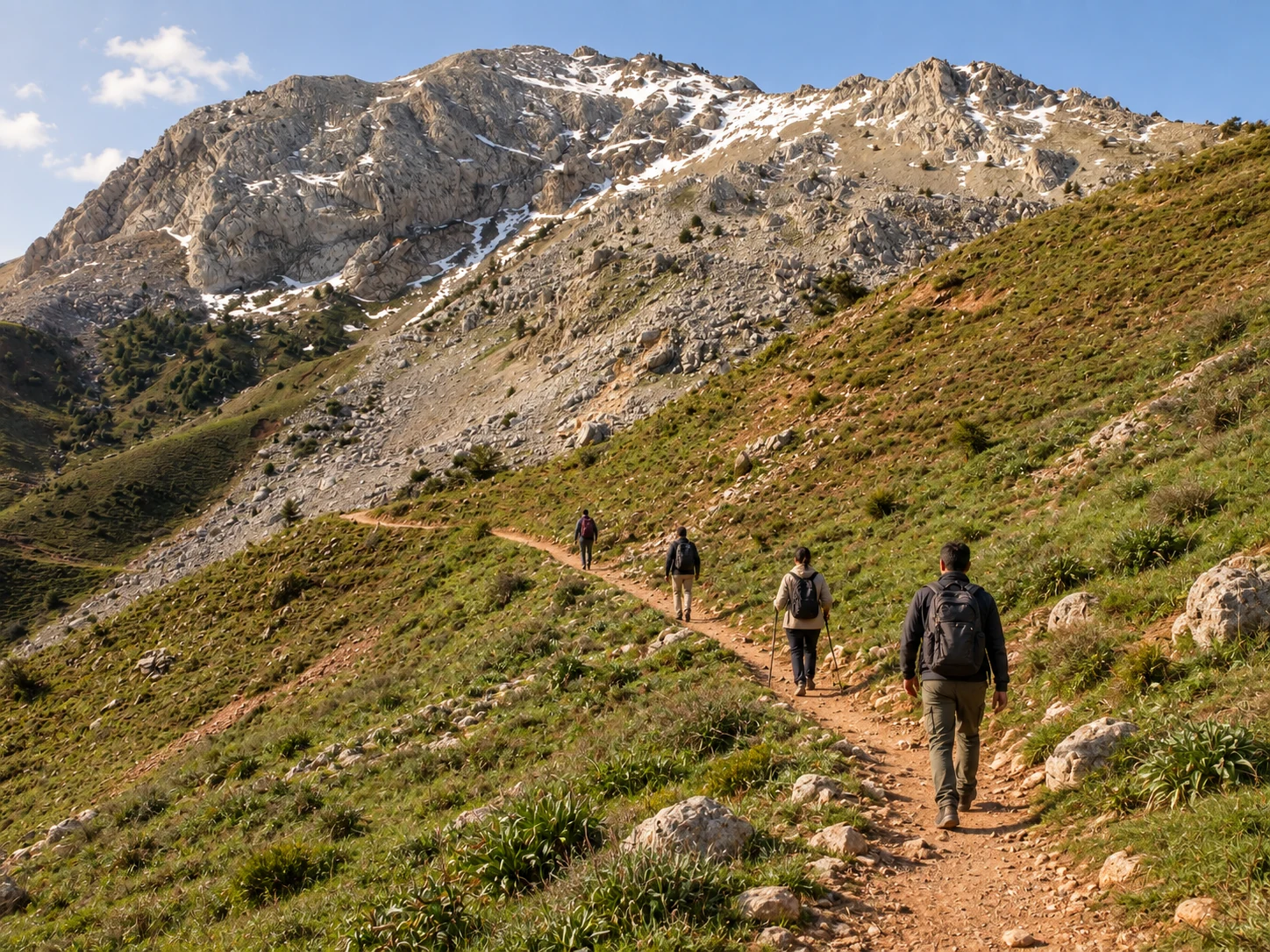 Marcheurs sur le sentier vers Tamda Ouguelmim, dans le Djurdjura.