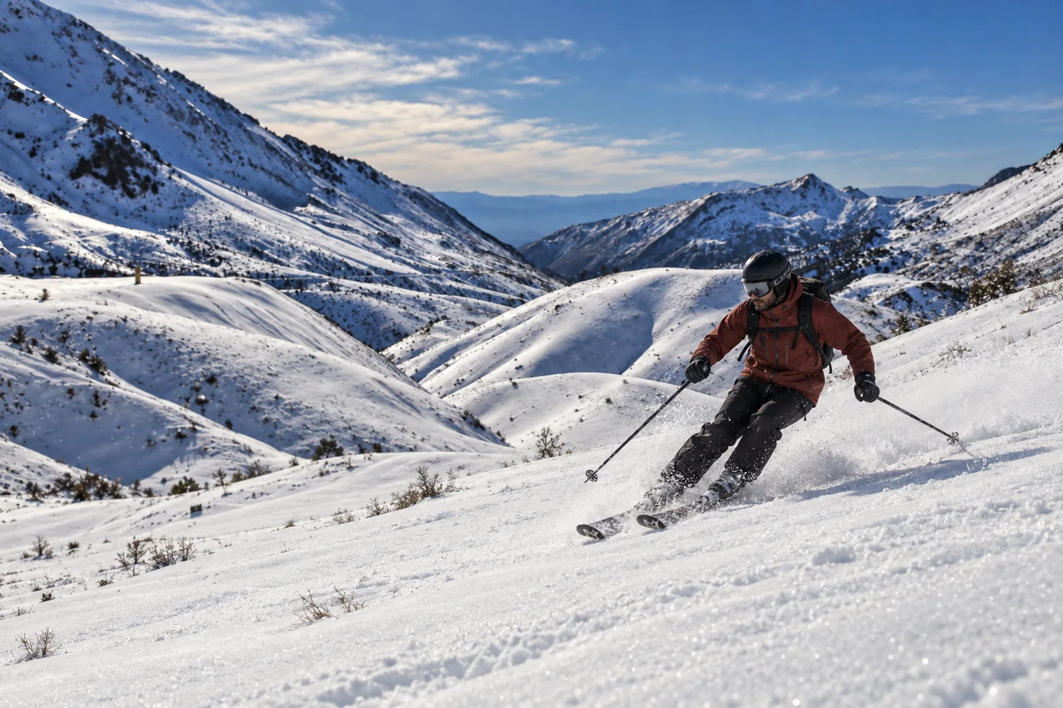 Scène de ski sur les pentes de Tikjda.